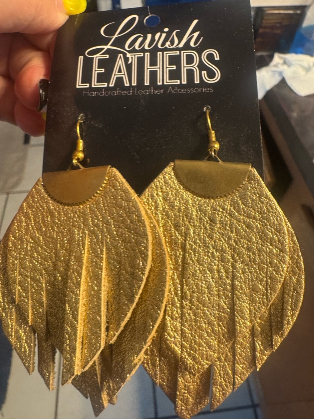 Gold Layered Leather Feather Earrings